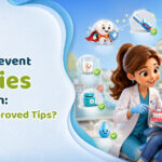 Pediatric dentist sharing tips to prevent cavities in children during a routine dental visit