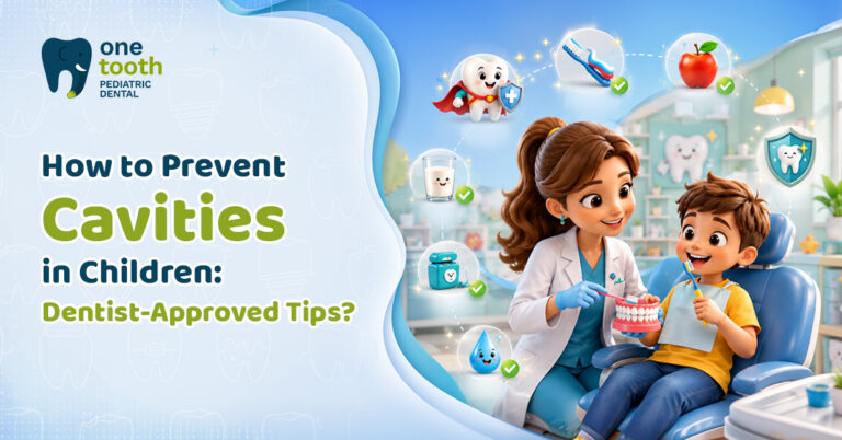 Pediatric dentist sharing tips to prevent cavities in children during a routine dental visit