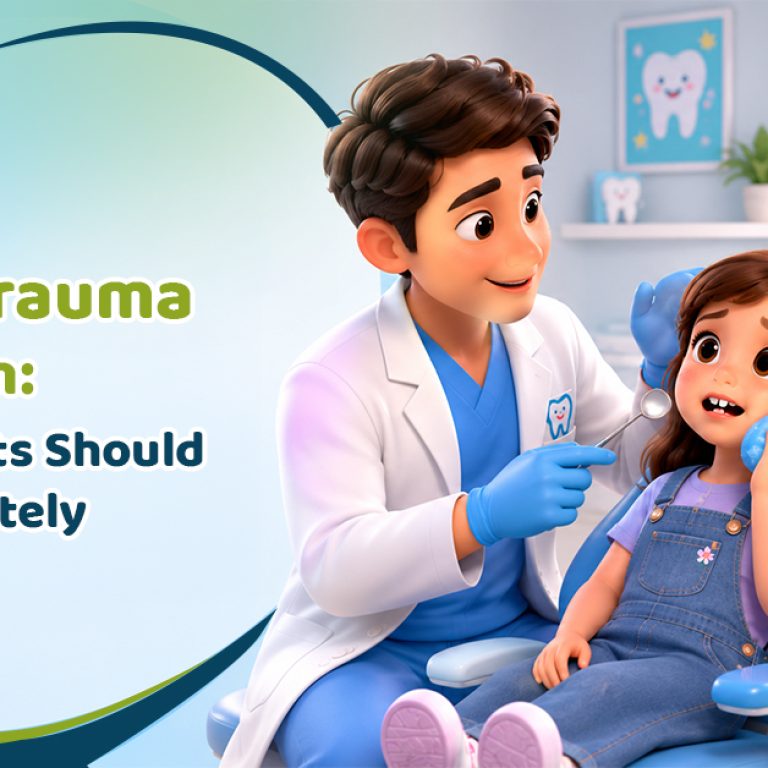 Pediatric dentist treating dental trauma in children after a dental injury