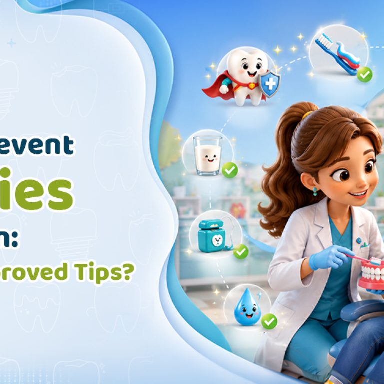 Pediatric dentist sharing tips to prevent cavities in children during a routine dental visit